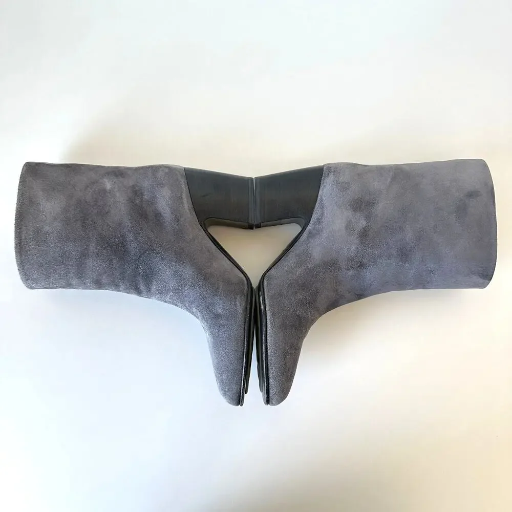 CHANEL Grey Suede Calfskin Short Boots IT 36.5